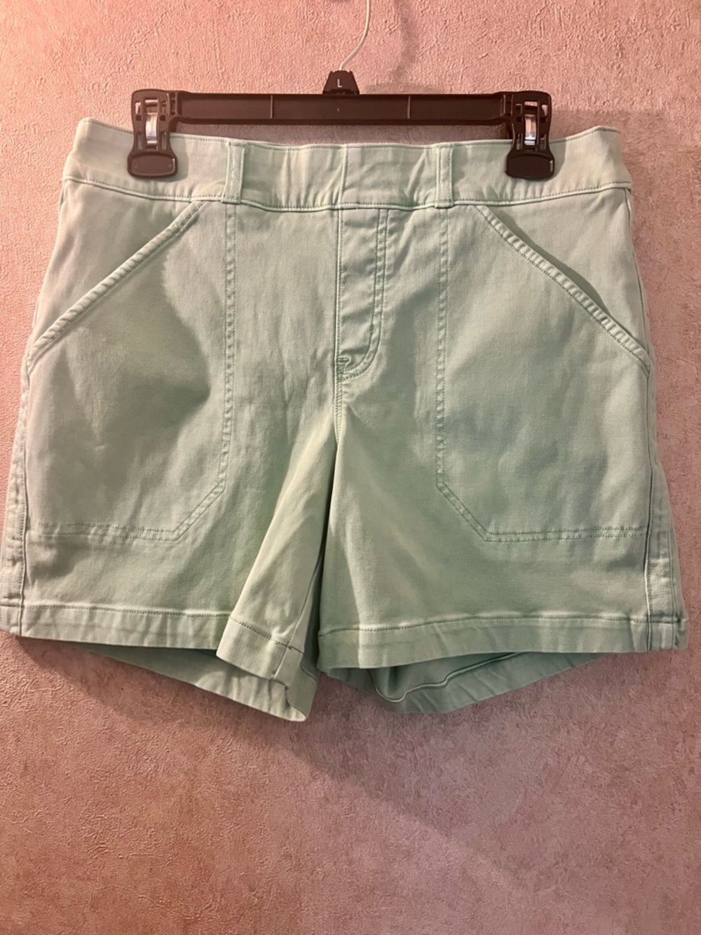 Spanx Stretch Shorts 4" Women's Large Green Soft Stretch Denim Active Leisure